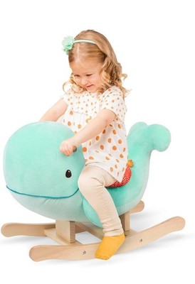 Wooden Whale Rocker for Kids Ages 1-2, 3-4 Years Soft Ride-On