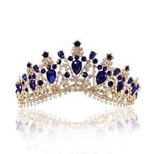 Womens Party Crown Crystal Gothic Wedding Anniversary Ceremony Hair ,Royal Blue