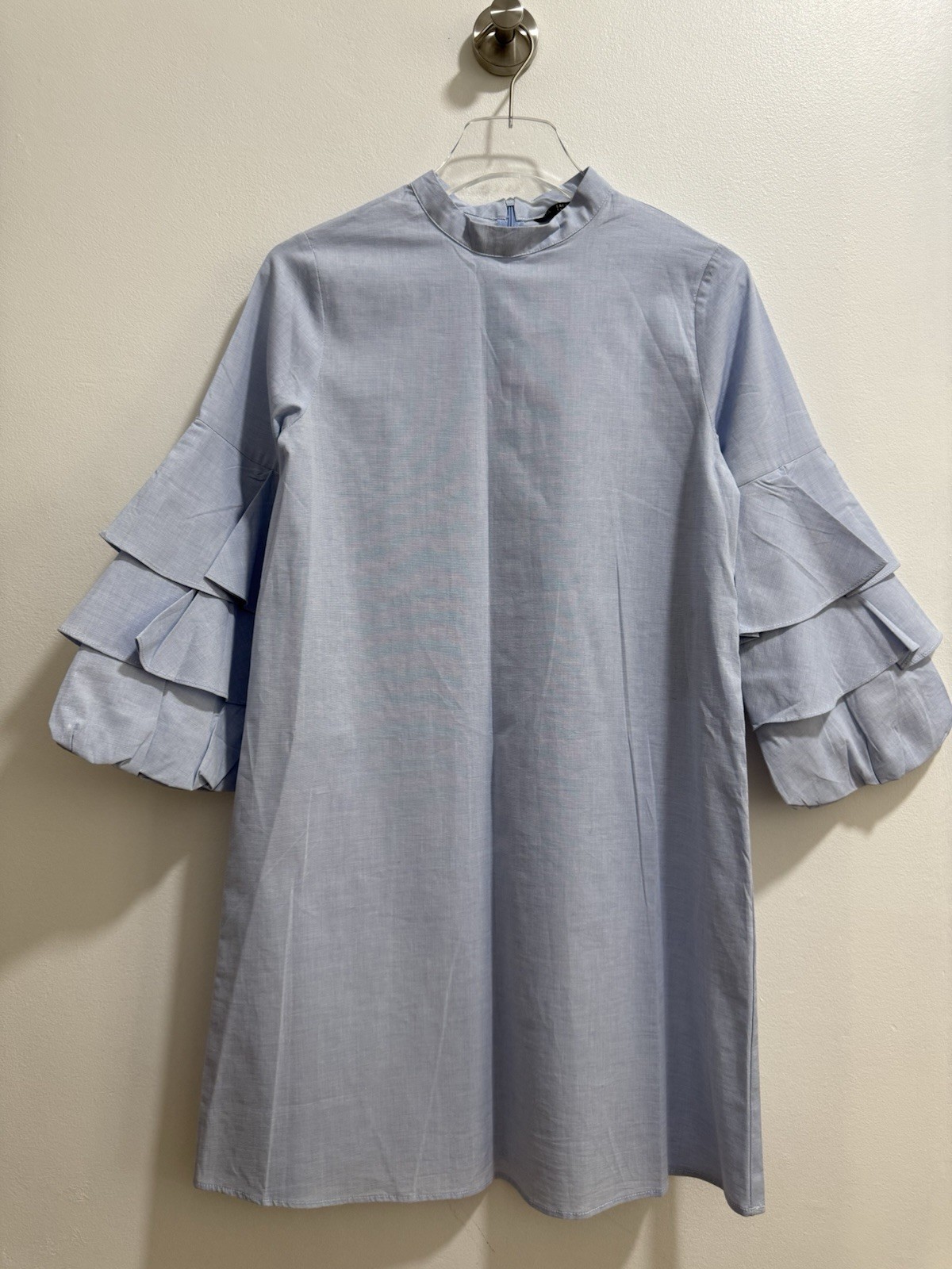 Zara Azul Cielo con Volantes Manga Corta Vestido TALLA XS Ref. 1639 087