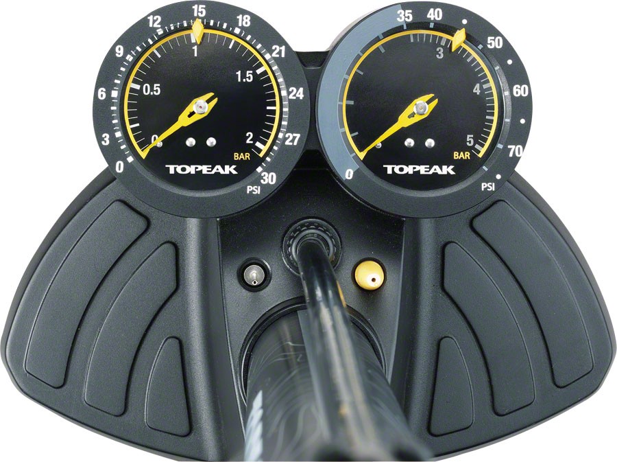 Topeak JoeBlow Dualie Floor Pump - Dual-Gauge for Fat & Mountain Tires, Steel