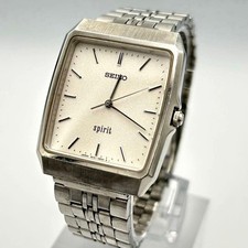 Seiko Spirit Square Watch Men Women Silver Stainless Steel Used