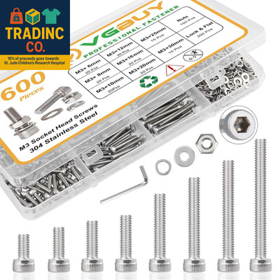 600Pcs M3 Screw Assortment Kit, M3 Screws (8 Sizes 6-30Mm) for 3D Printer DIY, H