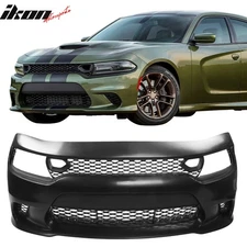 Fits 15-23 Dodge Charger SRT Hellcat Style Front Bumper W/Foglight Grille&Insert