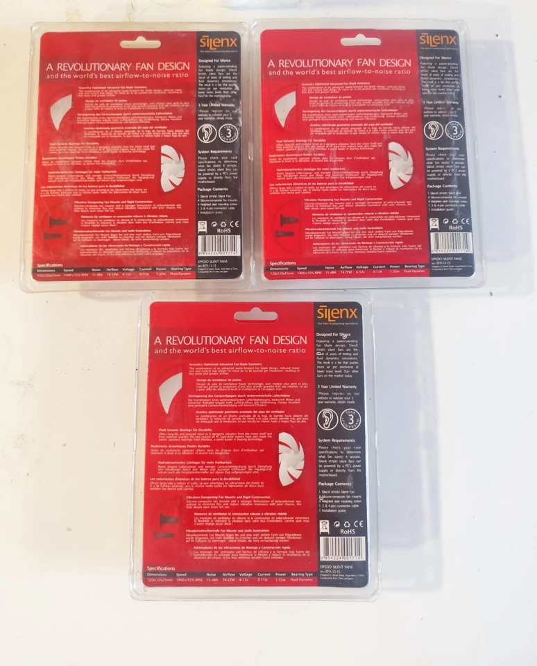 Lote de 3 Ventiladores SilenX Effizio 120mm Estuche PC SilenX - 15 dBA / 74 CFM, Nuevos en Paquete Foto 2 de 3