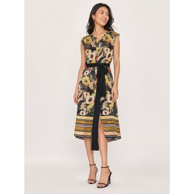 Zara Basic Collection Floral Midi Dress Tie Waist High Low Hem Size M