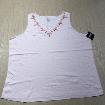 NWT BASIC EDITIONS WOMANS 3X SUMMER TANK TOP Pink Embroidered And Beaded