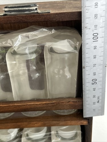 Vintage Wood Spice Rack Cabinet Glass Door Faux Stained Glass 2 Tier With Jars - Picture 8 of 14