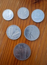 ITALIA - LOTTO DI 6 MONETE DA 1, 2, 5, 10, 50 e 100 LIRE DEL 1955