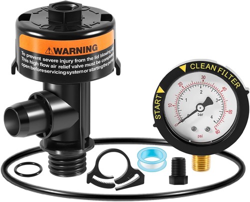 98209800 High Flow Manual Relief Valve w/Pressure Gauge for Pentair Pool Filters - Picture 12 of 12
