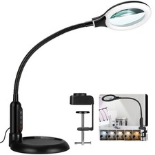 12X Magnifying Glass with Light and Clamp, 5 Color Modes Stepless Dimmable Li...