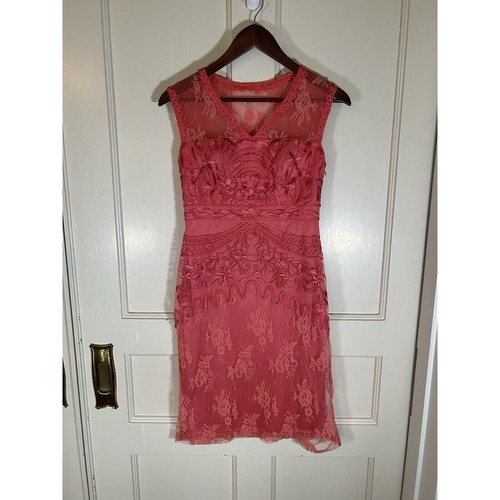 Sue Wong Nocturne Floral Embroidered Lace Cocktail Dress Womens Size 2 Coral - Picture 1 of 11