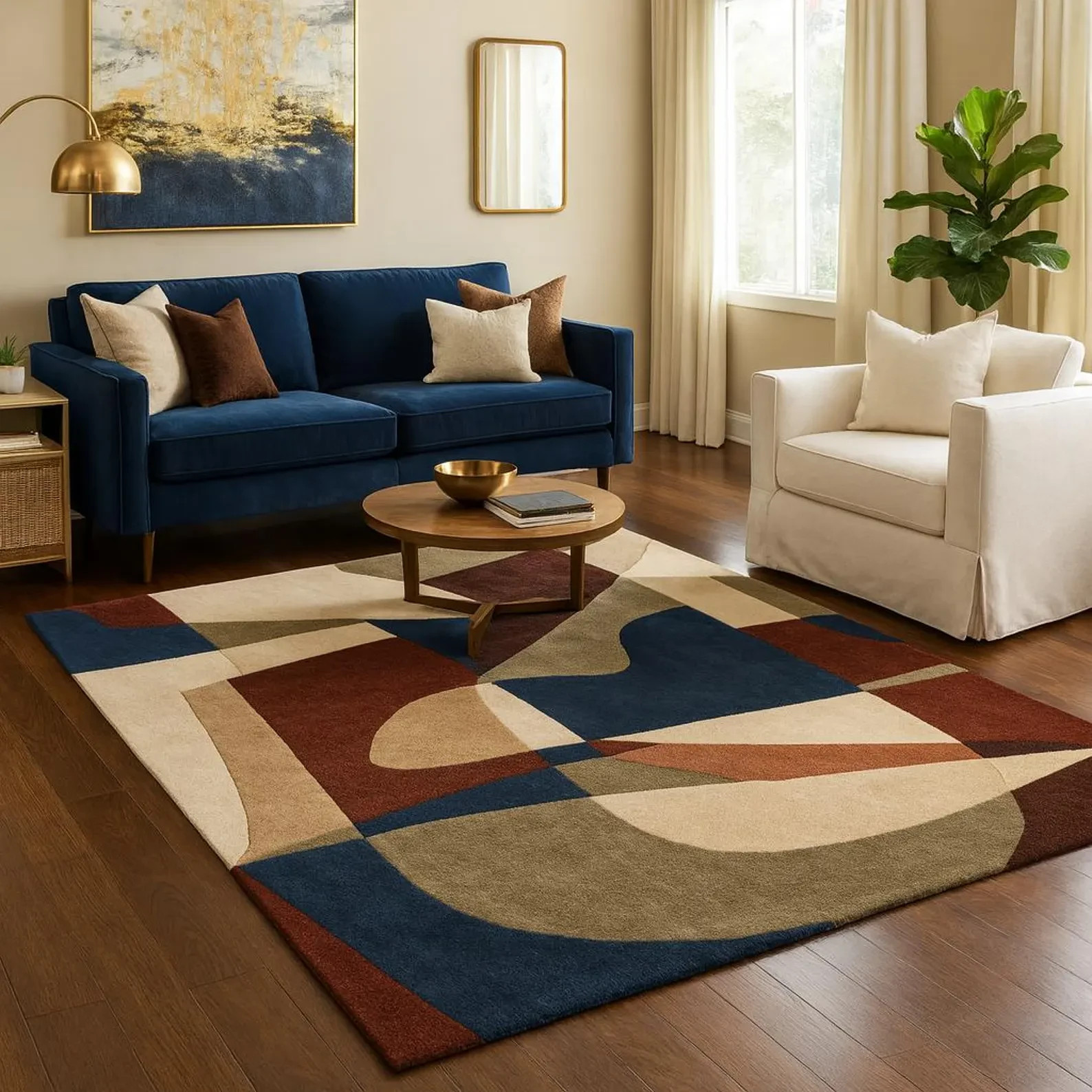 Hand-Tufted 100% Wool Rug – Abstract Geometric Design, Earthy Boho Style Carpet