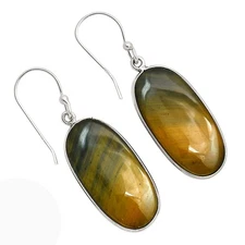 Natural Blue Tiger Eye 925 Sterling Silver Earrings Jewelry E-1001