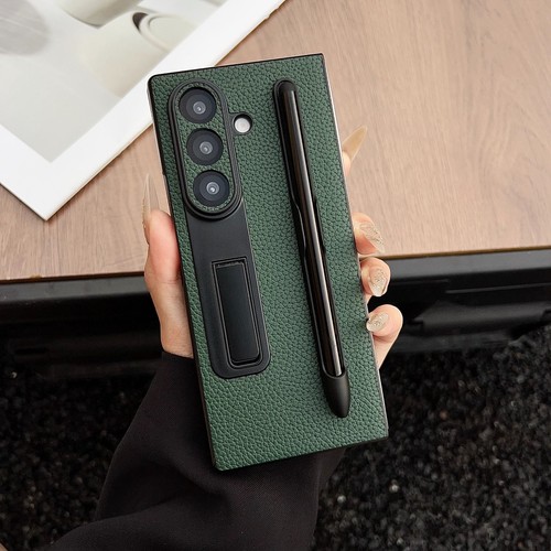 For Samsung Galaxy Z Fold 7 6 5 Litchi PU Leather Phone Case With Pen Slot - 第 4/17 張圖片