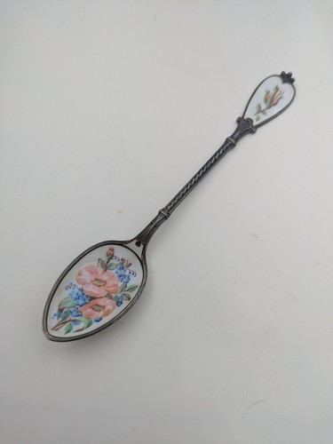 Vintage Andenkenlöffel emailliert Sterling Silber 925 Paris Frankreich floral