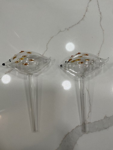 Pair of Cute Hedgehog Hand Blown Glass Watering Globes for Plants Set of 2