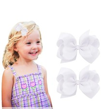 2 PCS 4.5 Inch White Hair Bow Clips For Little Girls Toddlers Accessories