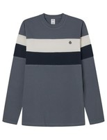 Herren T-Shirt Springfield Tricolor Pique L/S Baum-Stickerei Blau M