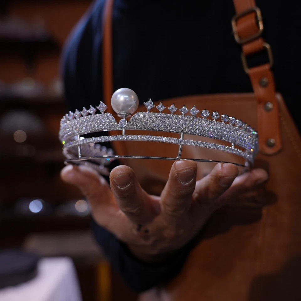 Accesorio para el cabello europeo completo de circón tiaras de boda princesas novias Foto 3 de 4