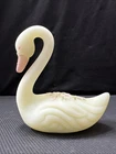 Fenton Art Glass Custard Uranium Vaseline Satin Hand painted signed Swan