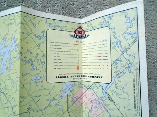 Original Rare 1949 Alaska Steamship Company Fold Out Color Route Map - Picture 5 of 10