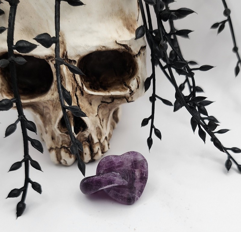 NEW Natural Stone Miniature Purple Fluorite Crystal Entwined Hearts Polished
