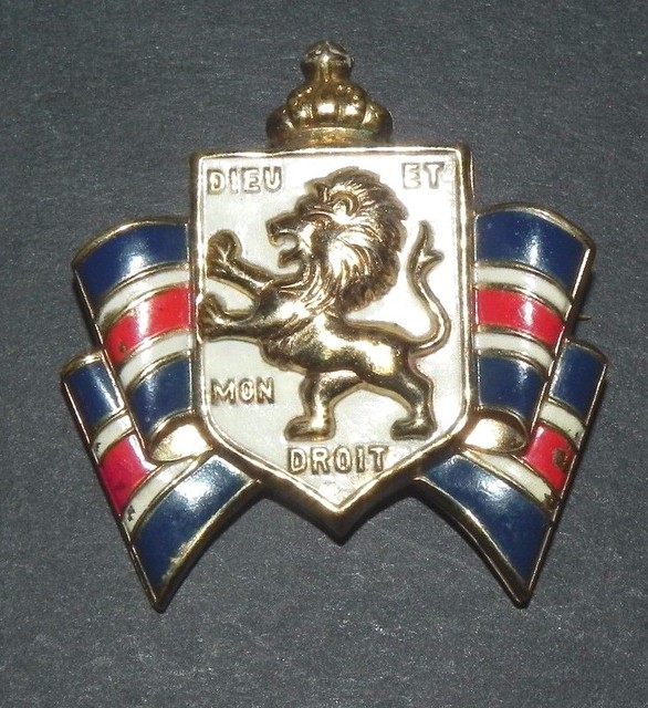 DIEU ET MON DROIT VINTAGE PIN WWII Marked B.W.R.S. and B.B. Free