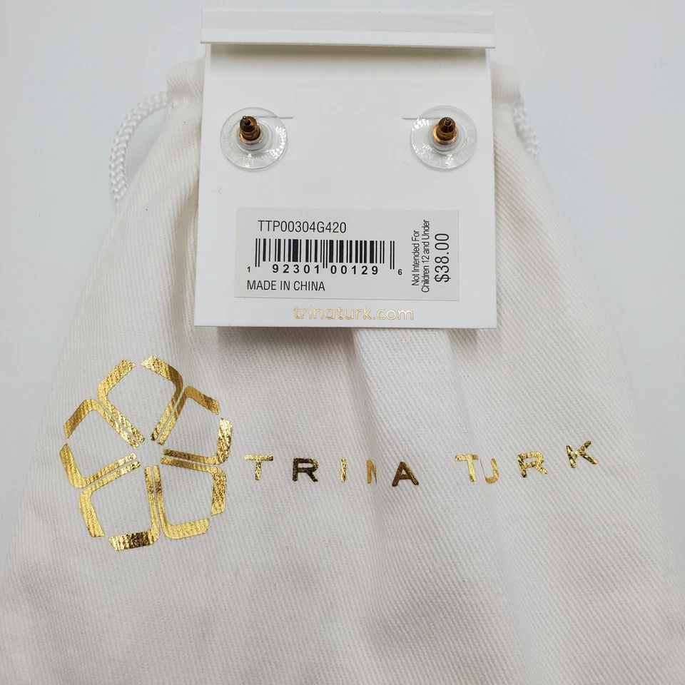 Серьги Trina Turk 0,5 дюйма золотистый синий люцит диск пирсинг гвоздики подписанные новые - Изображение 2 из 4