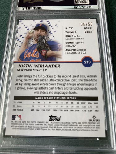 JUSTIN VERLANDER 2023 topps pristine GOLD REFRACTOR #'d 06/50 graded card PSA 10 - Picture 14 of 15