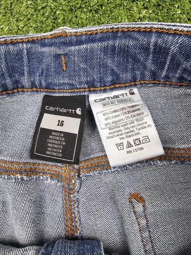Carhartt boys carpenter jeans straight leg size 16 blue denim adjustable waist - Picture 3 of 11
