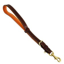 Genuine Leather Short Lead Padded Handle Strong Traffic and Training Leash wi...