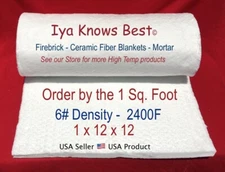 1" Ceramic Fiber Blanket 12"x12" Thermal High Temp Insulation 2400F USA made 6# 