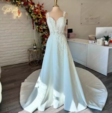 Satin Wedding Dress Sweetheart Neck Beads Lace Appliques Sleeveless Bridal Gowns