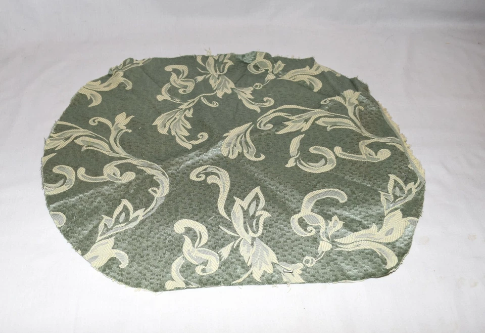Vintage 3 Sizes Green Cream Swirls Embroidered Satin Upholstery Fabric Remnants - Image 4 of 4