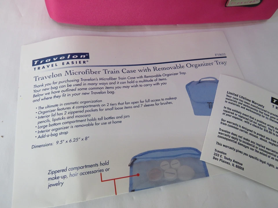 Nuevo de Lote Antiguo Rosa Travelon Maquillaje Expandible Cosméticos Viaje Tren Estuche Foto 2 de 4