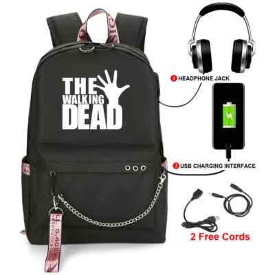 The Walking Dead USB Backpack With Chain School Bags Mochila Travel Laptop Bags