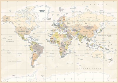 3D World Map Beige Wall Murals Wallpaper Murals Wall Sticker 52