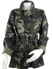 Justfab Shirt Jacket Womens Large Anorak Drawstring Camo Cotton Canvas Unlined