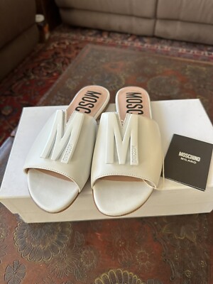 NEW Moschino M Logo White Leather Sandals Women's Size 36