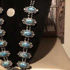 Estate Sale brushed Aluminum and Block BISBEE Turquoise Squash Blossom Necklace — photo 3