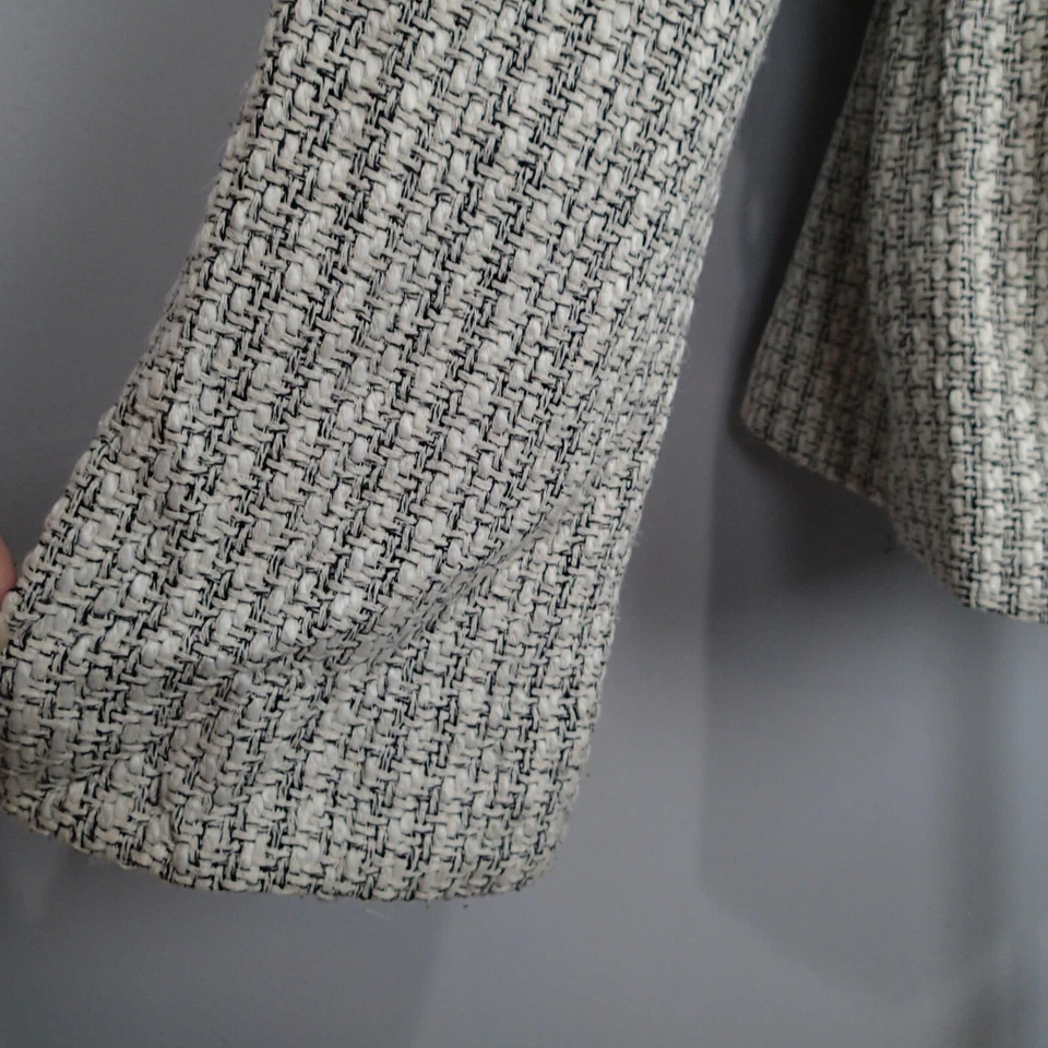 Abrigo Chaqueta WHBM TALLA L Blanco Negro Tweed Cinturón Seda Lana Bl  Foto 3 de 4