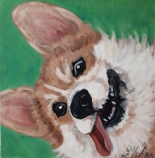 Corgi Painting Original Art Dog Oil Painting Animal Wall Art 8 by 8 in.
