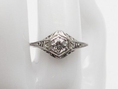 Antiker filigraner Ring 20er Jahre 2000 $ 0,35ct alter Euro Diamant 18k Weißgold