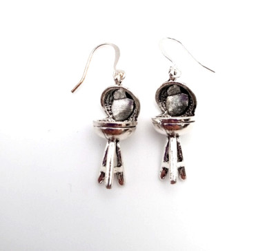 Silver BBQ Barbecue 3-D Grill Earrings