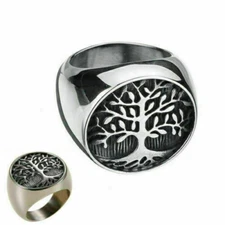 FOR Men Vintage Charm Black Silver Stainless Steel Tree Band Ring SIZE8