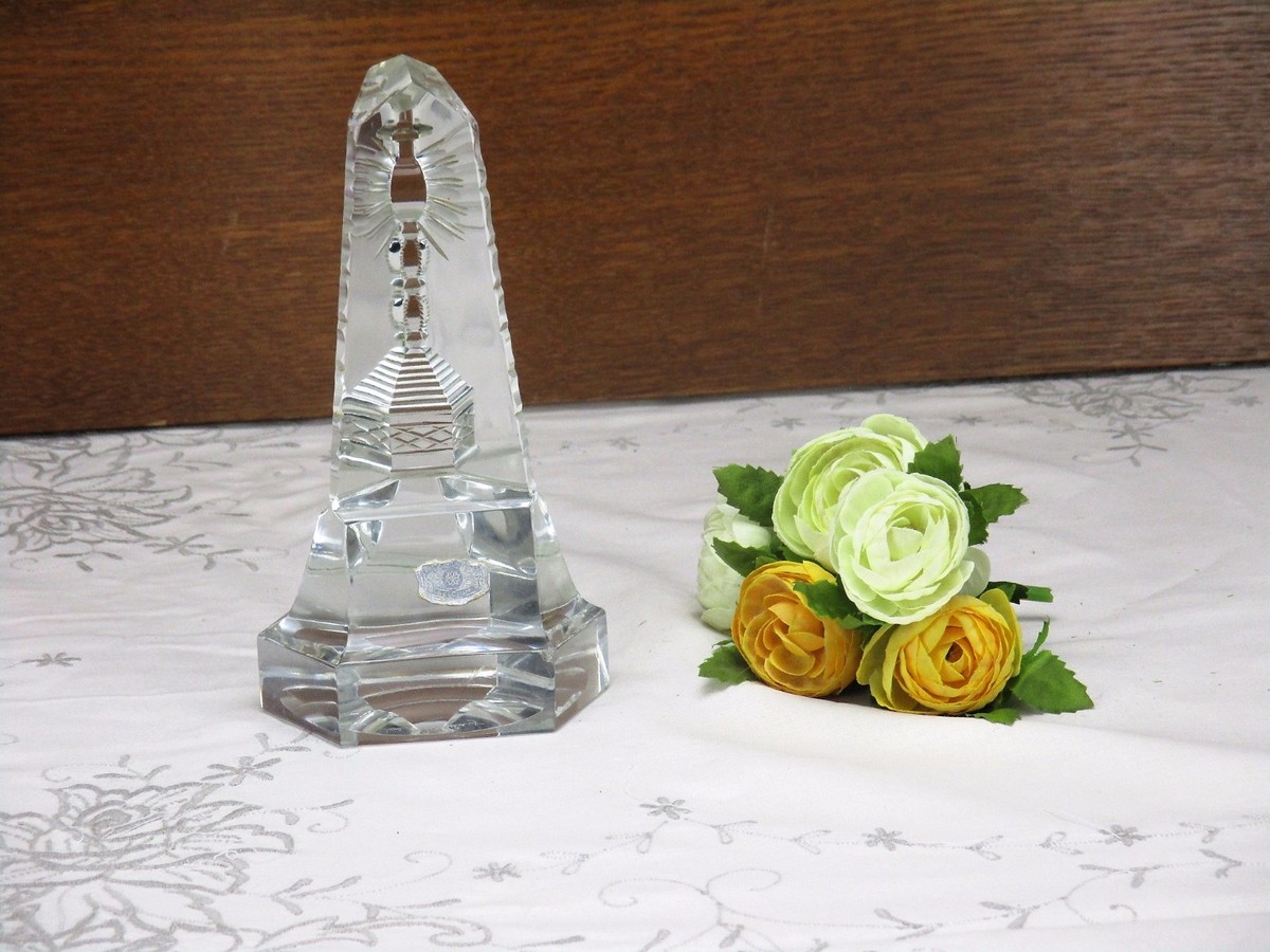 Val St Lambert Crystal Paperweight Trylon Obelisk Chalice Rare