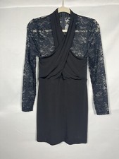 Express Dress Small Black Lace Open-Back Mini Bodycon Long Sleeve Women's Fitted