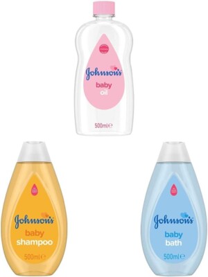 PACK OF 3 Johnsons Baby Oil, Bath & Shampoo Gentle Daily Care 500ml x 3