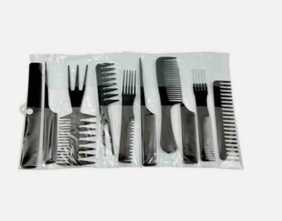 10Pcs/Set Black Pro Salon Hair Styling Hairdressing Plastic Barbers Brush Combs