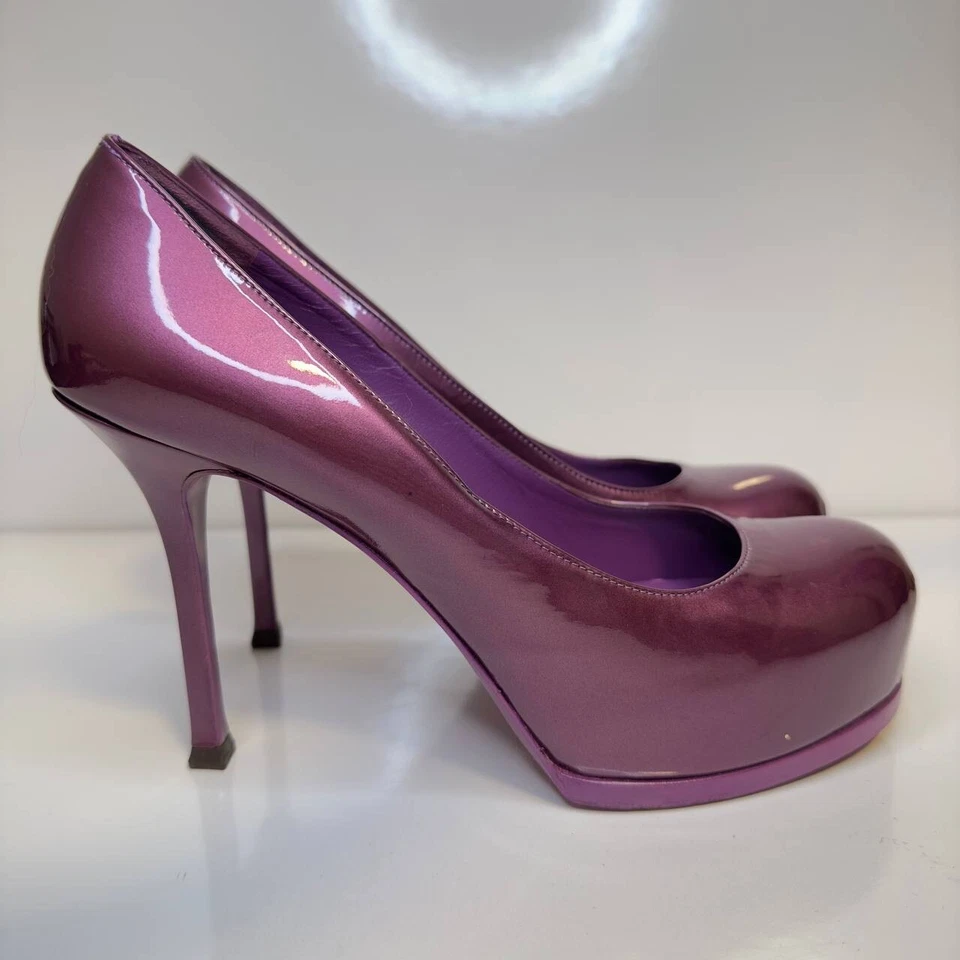 ¡Como nuevo! Zapatos de salón con plataforma de charol tribtoo púrpura YSL hechos en Italia 9 Foto 4 de 4